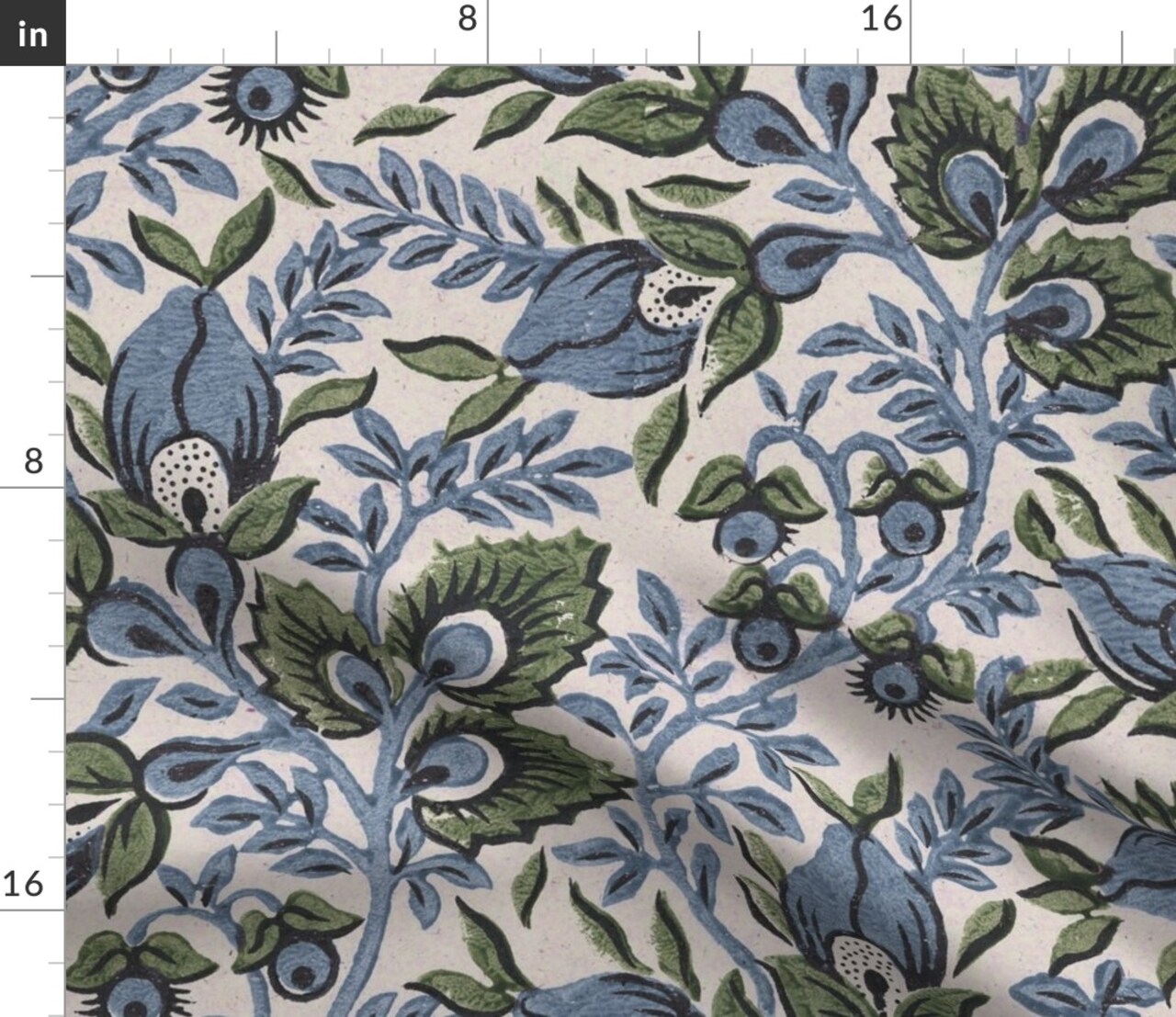 Blue Botanical Green Leaves Modern Floral Paisley Cottagecore Country Farmhouse Custom Printed Fabric by Spoonflower Various Fabrics by the Yard or Fat Quarter